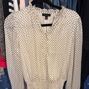 Banana Republic Cream Printed Smocked-Waist Blouse